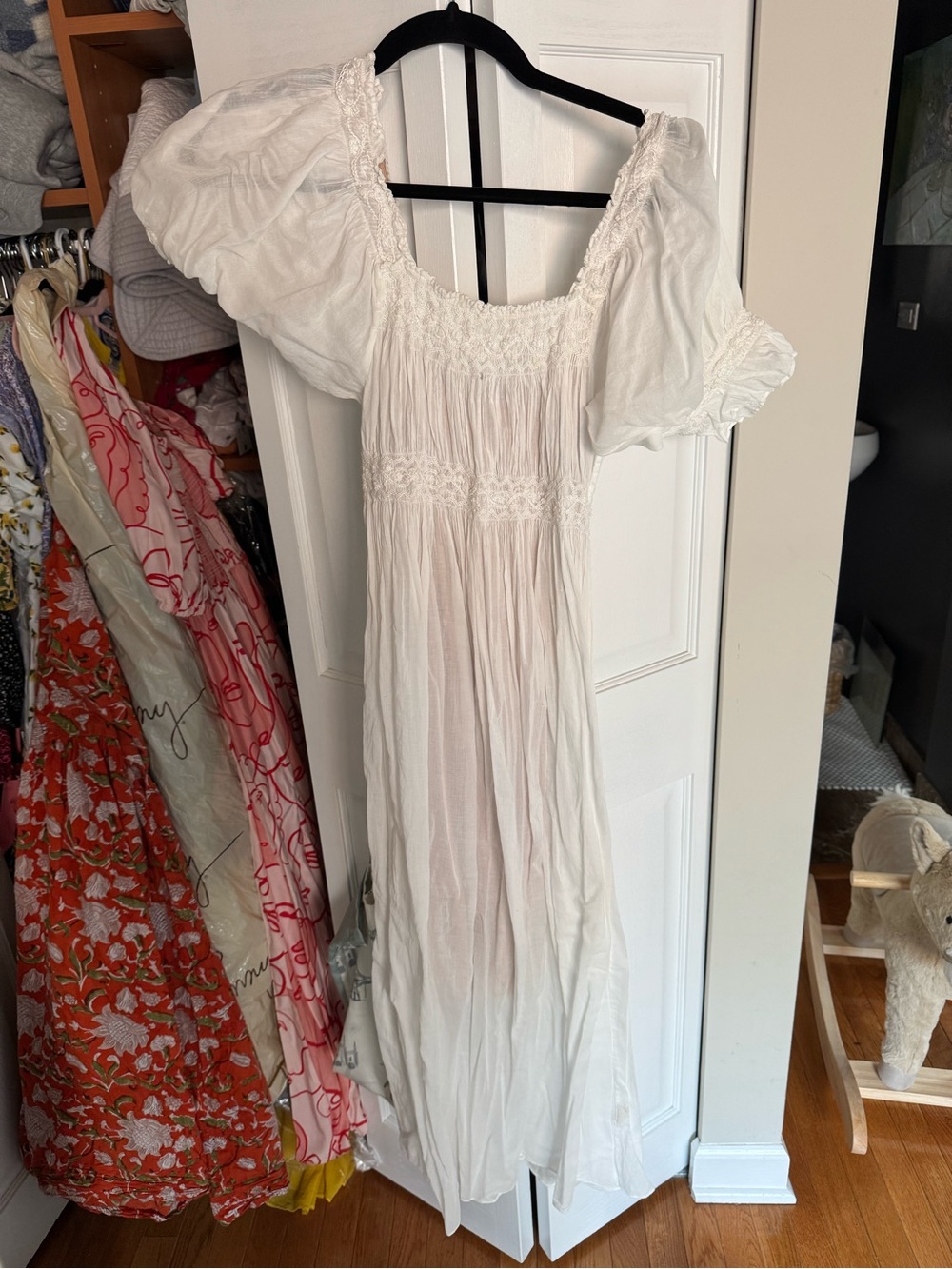 Doen White Cotton Smocked Maxi Dress